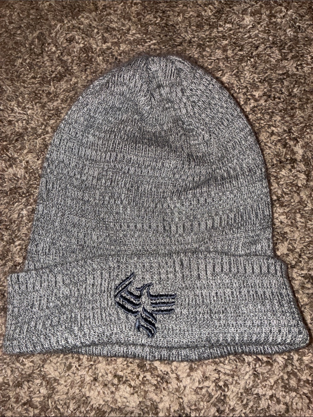 Heather Gray Knit Cuffed Beanie with Subtle Embroidered Emblem